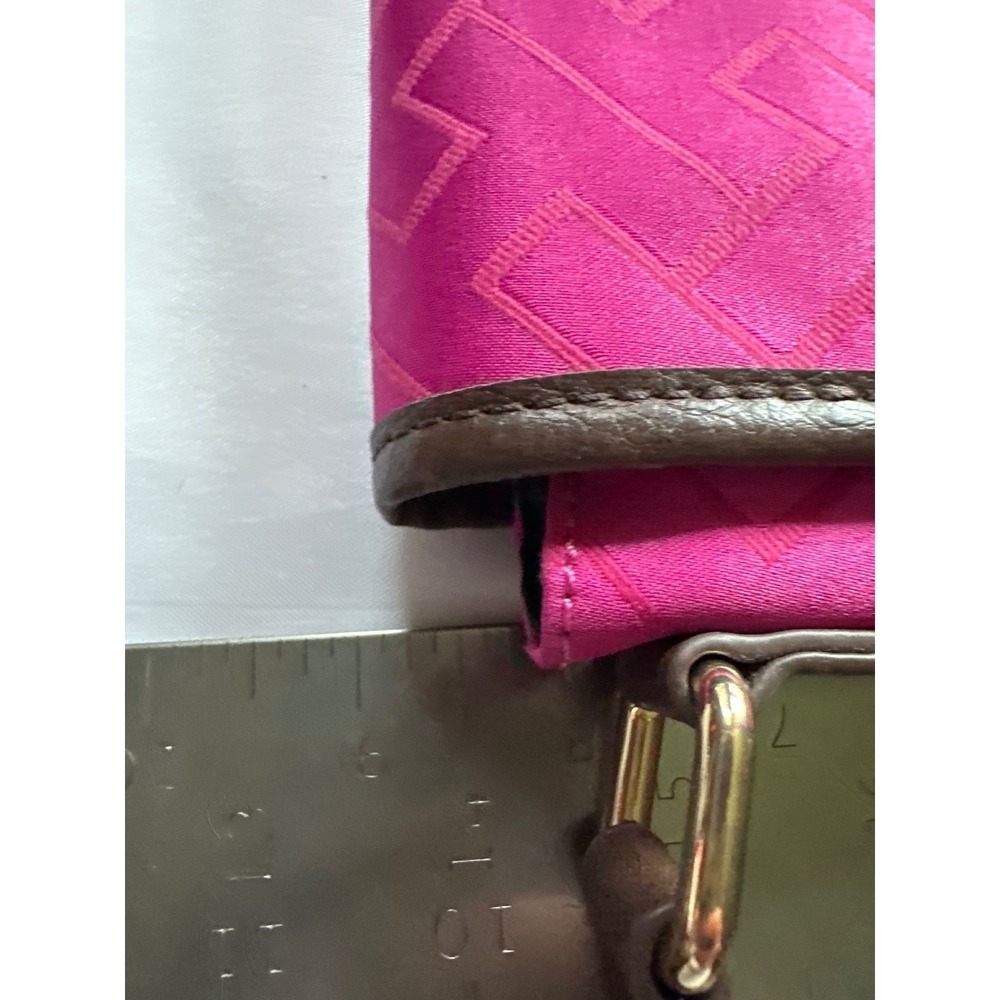 Tommy Hilfiger Pink Monogram Jacquard Nylon Crossbody Bag Brown Trim Gold Logo - Picture 3 of 11